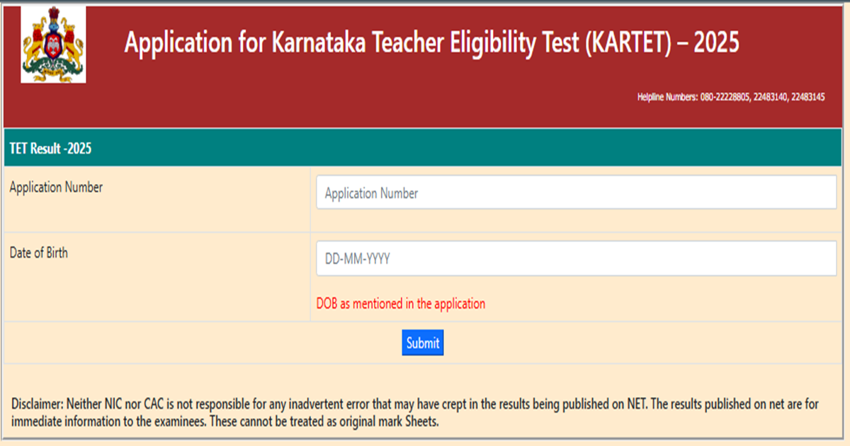 Karnataka TET Result 2025 (KARTET): Check Kar TET Result @ sts.karnataka.gov.in